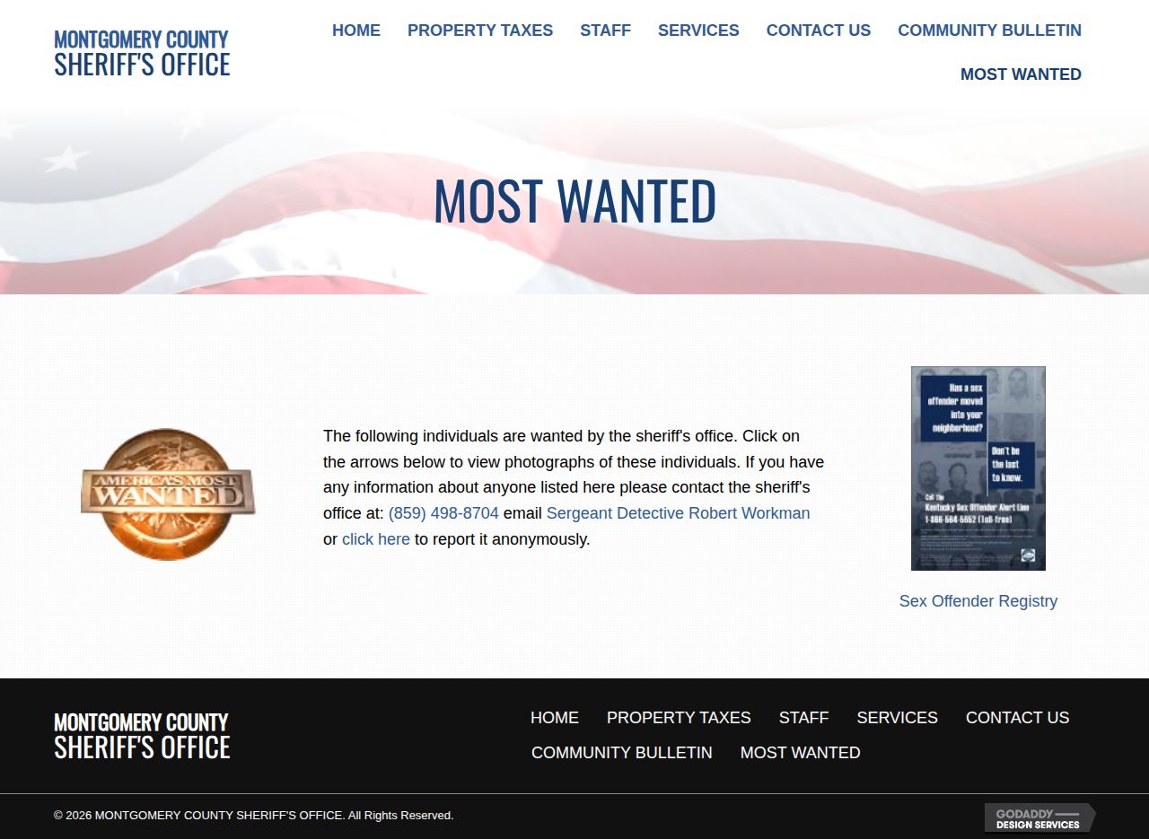 Montgomery County wanted-person page separate from parole and release records